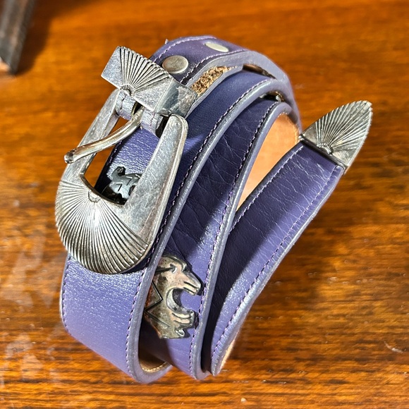 Leegin Purple Leather Metal Embellishment Belt Silver Creek Western Southwest - Picture 3 of 13
